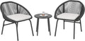 Outsunny 3-Piece Garden Set with Steel and PE Rattan Table and 2 Chairs with Cushion for Balcony and Patio, Black