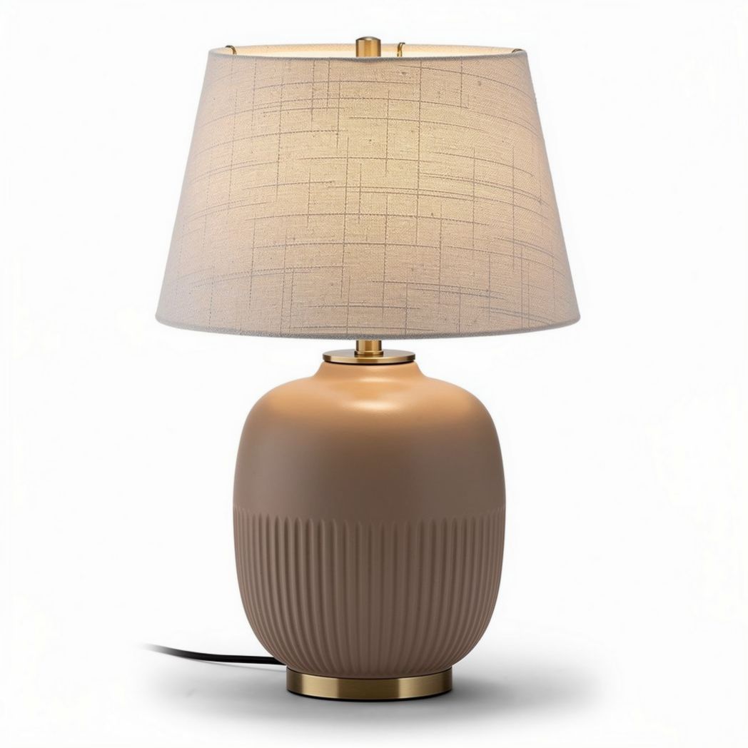 Lampada da tavolo in ceramica con paralume in tessuto per ambienti interni – 30 x 20 x 50 cm