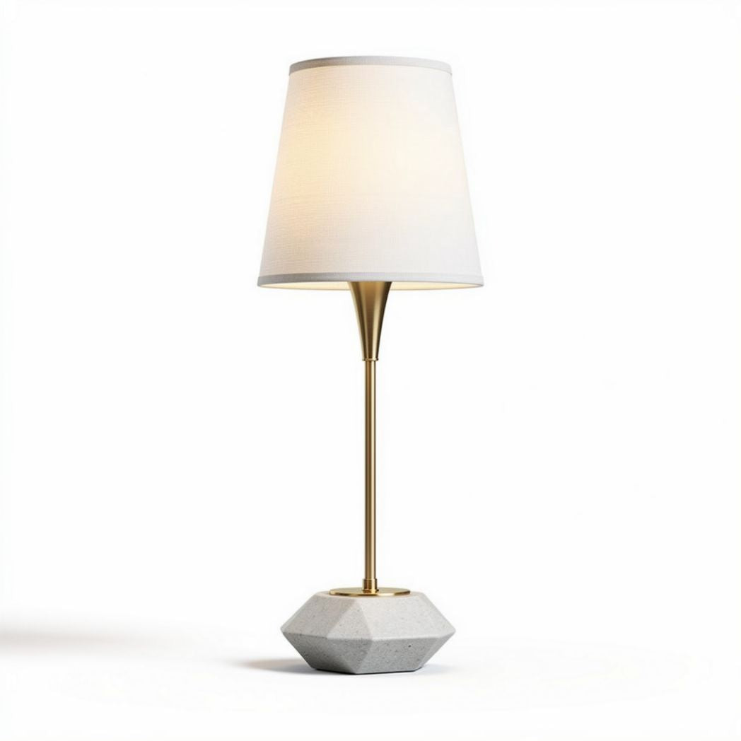 Lampada da tavolo con base in cemento e paralume in tessuto – 25 x 25 x 50 cm