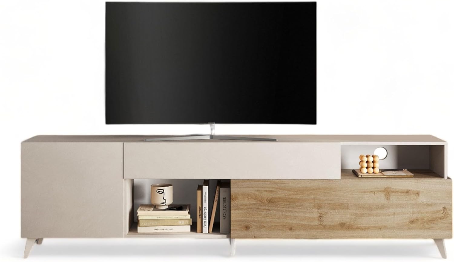 Web Convenienza Base TV con Ante e 2 Cassetti Made in Italy – Credenza Contenitore Collezione Riviera per Soggiorno Cucina Ingresso Sala Mobile Design moderno (Cashmere/Kadiz, 240 cm)