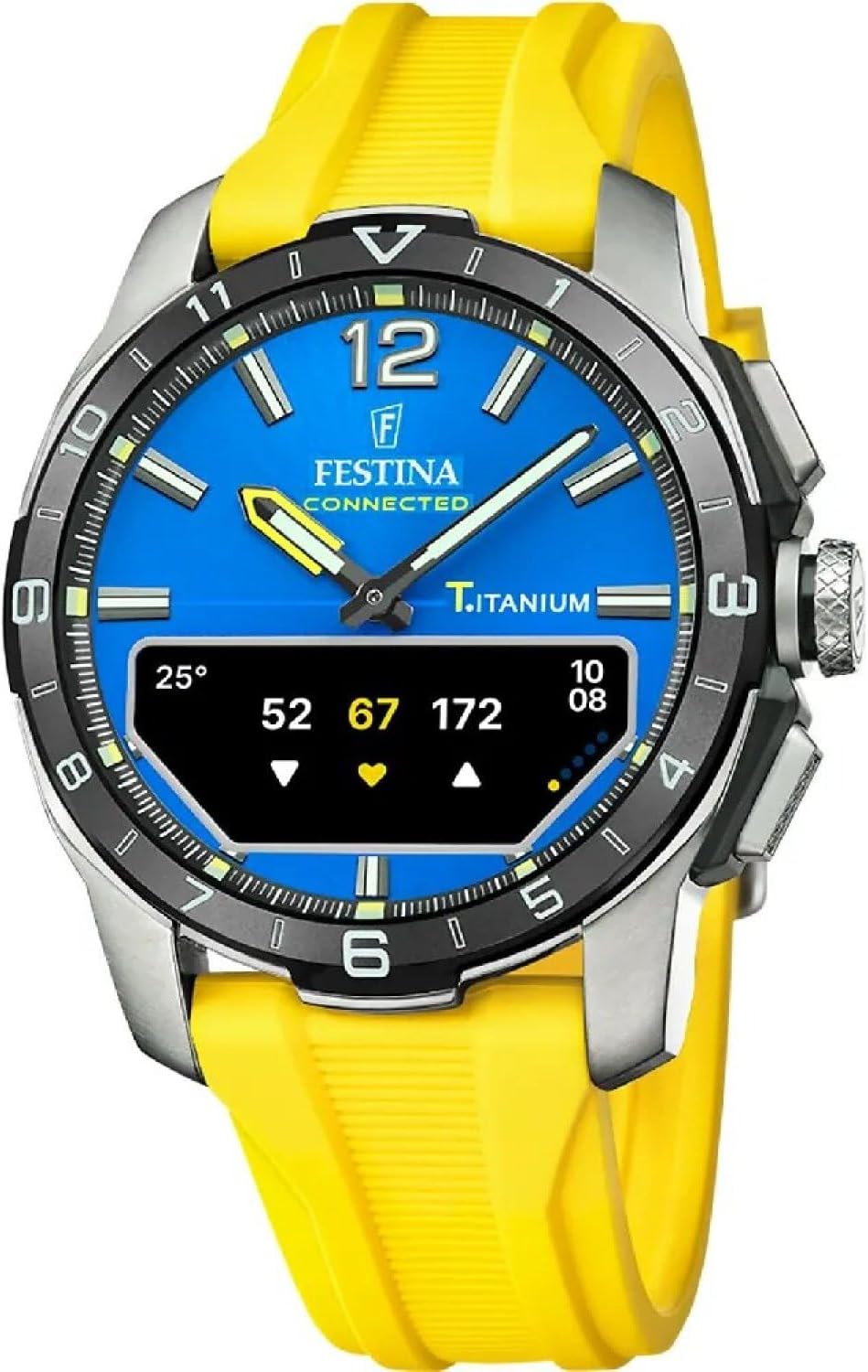 Festina Smartwatch Ibrido Uomo - Cinturino in Gomma Gialla - Attività, Musica, Notifiche - Batteria 10 Giorni - F23000/8 Connected D