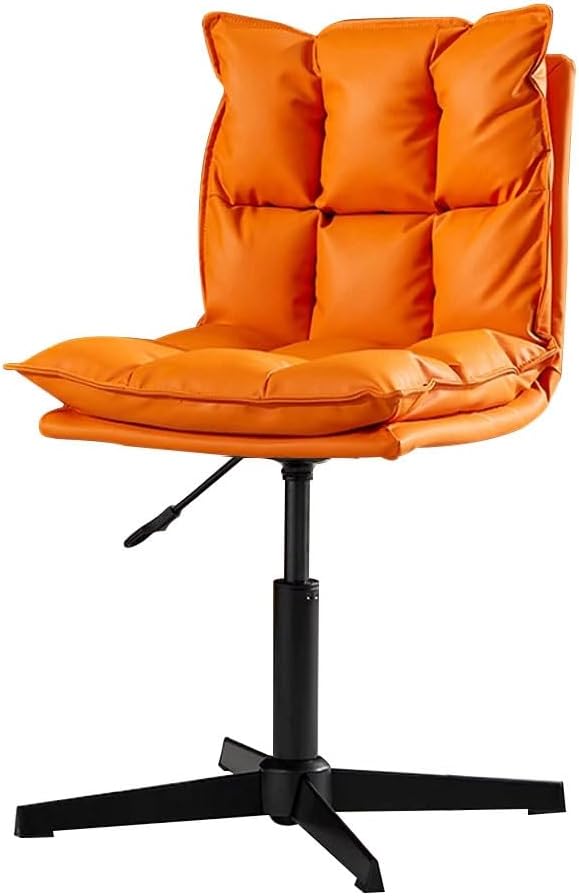 Sedia Compatta Per Ufficio Domestico Sedie Da Scrivania Comode Con Gambe Incrociate E Altezza Regolabile, Sedia Da Toeletta Senza Braccioli,Sedie Da Lavoro Ergonomiche Imbottite In Pelle(Orange)