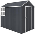 Outsunny Casetta da Giardino Porta Attrezzi in Acciaio Zincato e PP, Capanno da Esterno con 4 Prese d'Aria e Finestra, 259x171x222 cm, Grigia e Bianca