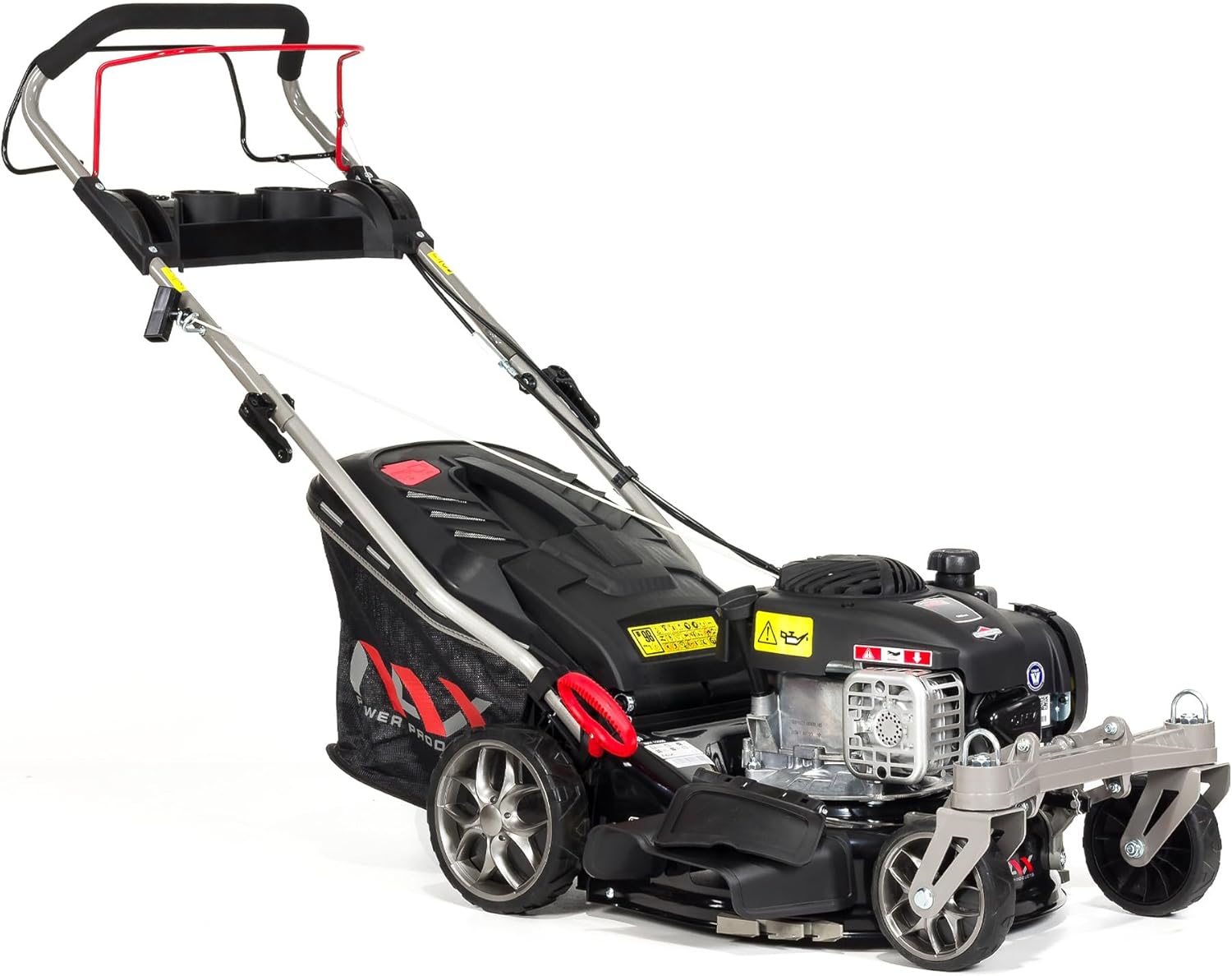 NAX POWER PRODUCTS 1000S Motore Briggs  Stratton Serie 450E 125 cm3 Larghezza di Taglio 42 cm Cesto 45l Sistema di Lavaggio dell'alloggiamento tagliaerba a Scoppio a trazione, Nero, NAX1000S