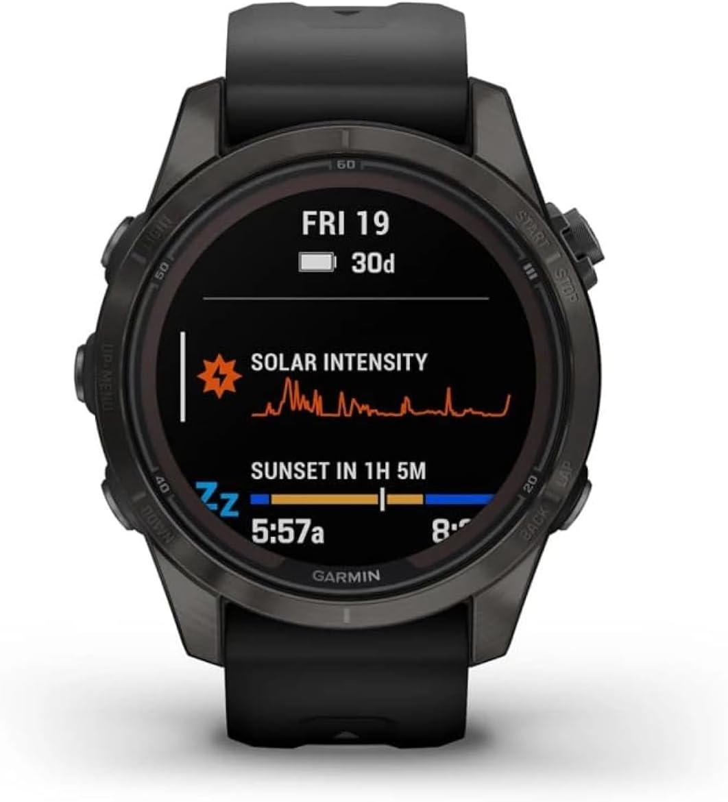 Garmin Fenix 7S Pro Sapphire Solar Edition Smartwatch con Band, Cassa 42 mm, Grigio Carbonio DLC Titanio/Nero
