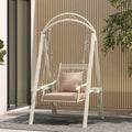 RELAX4LIFE Sedia a Dondolo Singola con Supporto, in Metallo con Cuscini Morbidi, Tavolini con Portabicchieri, Ganci e Catene, da Esterno/Interno, per Balcone Giardino (BIANCO)