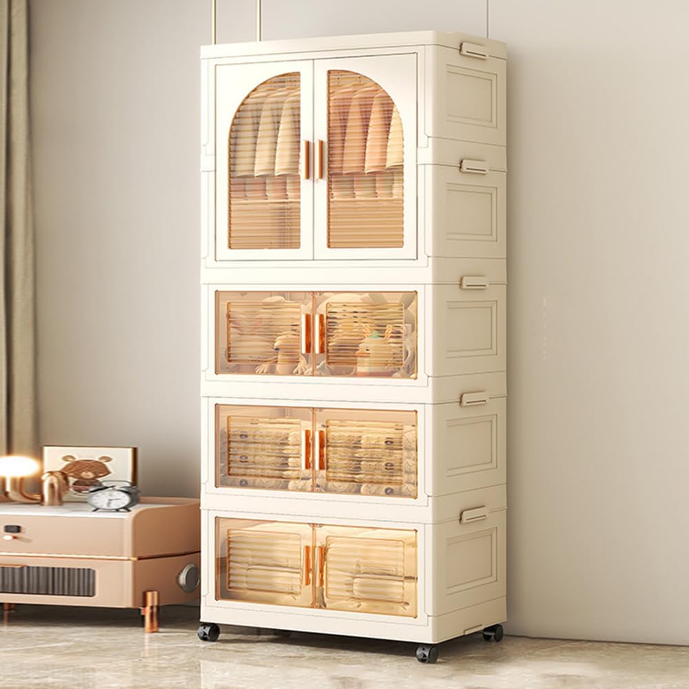 Portable Kids Wardrobe with Baskets and Folding Doors, Ideal for Storing Toys and Clothes in Living Room, Bedroom or Dorm