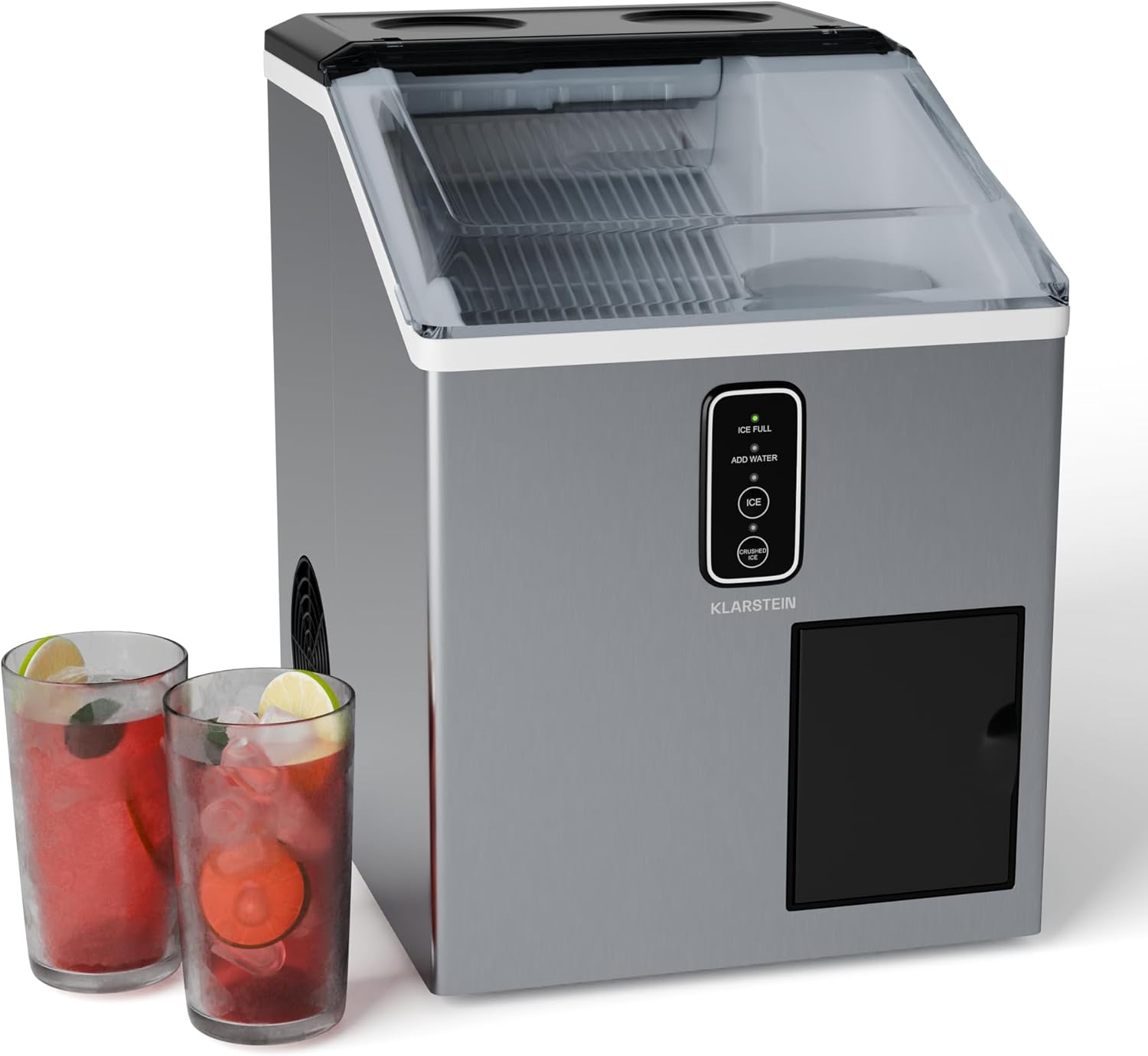KLARSTEIN - Macchina del Ghiaccio, Acciaio Inox, 15kg/24h, Cubetti  Ghiaccio Tritato, Serbatoio: 1,8L, Pannello LED, Allarme del Livello dell'Acqua, Macchina del Ghiaccio per la Casa
