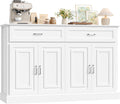 FirFurd 140CM Credenza Cucina,Mobile Cucina con 2 Cassetti e 4 Ante, Madia Soggiorno Moderna con Ripiani Regolabili e Rimovibile, per Cucina, Sala da Pranzo, Soggiorno, 140x39.5x92.2cm Bianco