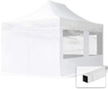TOOLPORT Folding Garden Gazebo 3 x 4.5 m – 4 Side (Panoramic Windows) 700N Polyester Water Repellent Pavilion Markets Festivals White