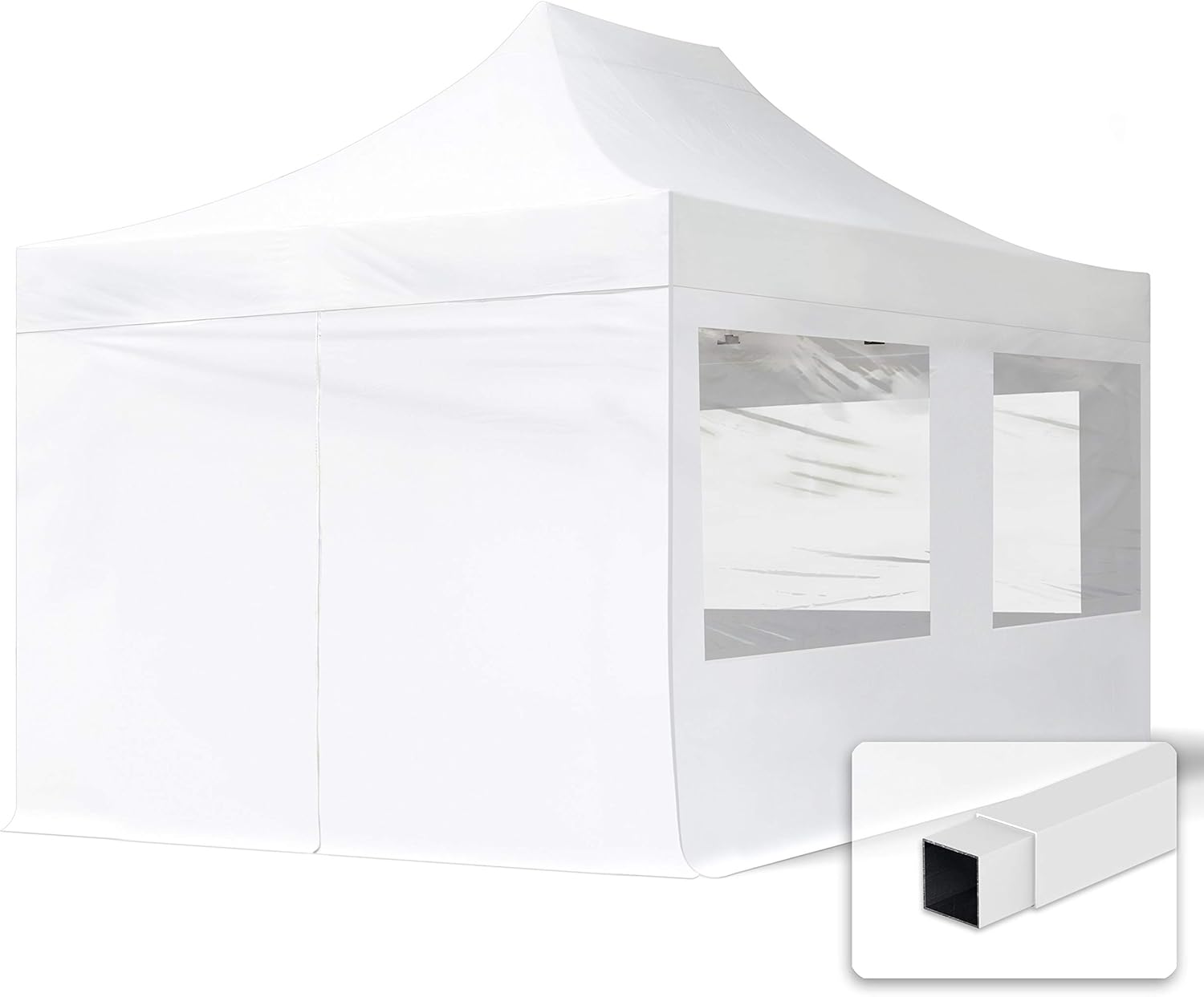 TOOLPORT Folding Garden Gazebo 3 x 4.5 m – 4 Side (Panoramic Windows) 700N Polyester Water Repellent Pavilion Markets Festivals White