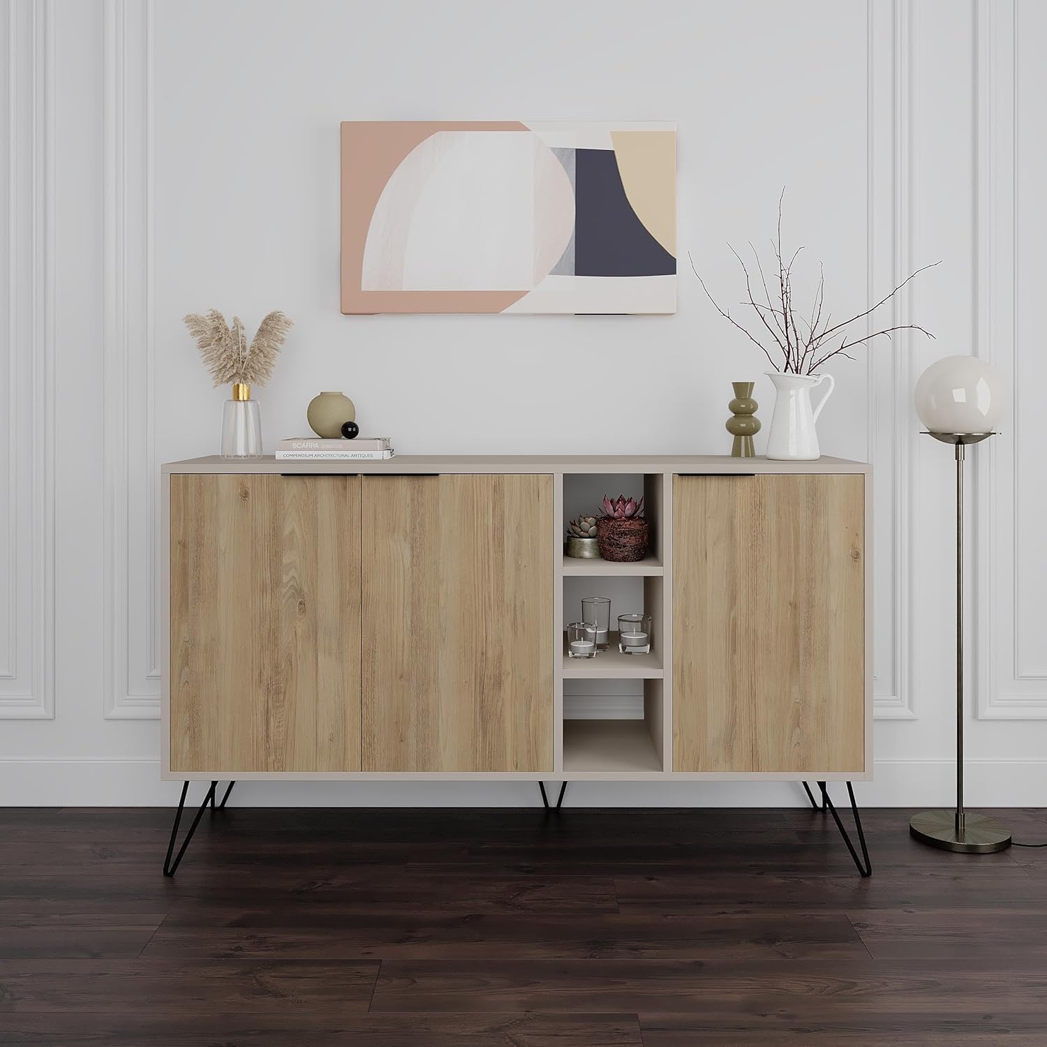 Totò Piccinni Madia IRIS in Legno con tre ante e tre vani porta oggetti (Cashmere/Naturale)