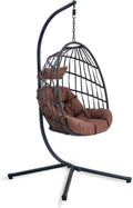 Sedia a uovo sospesa con supporto, pieghevole, in rattan intrecciato, per interni ed esterni, elegante amaca da patio (nero marrone)