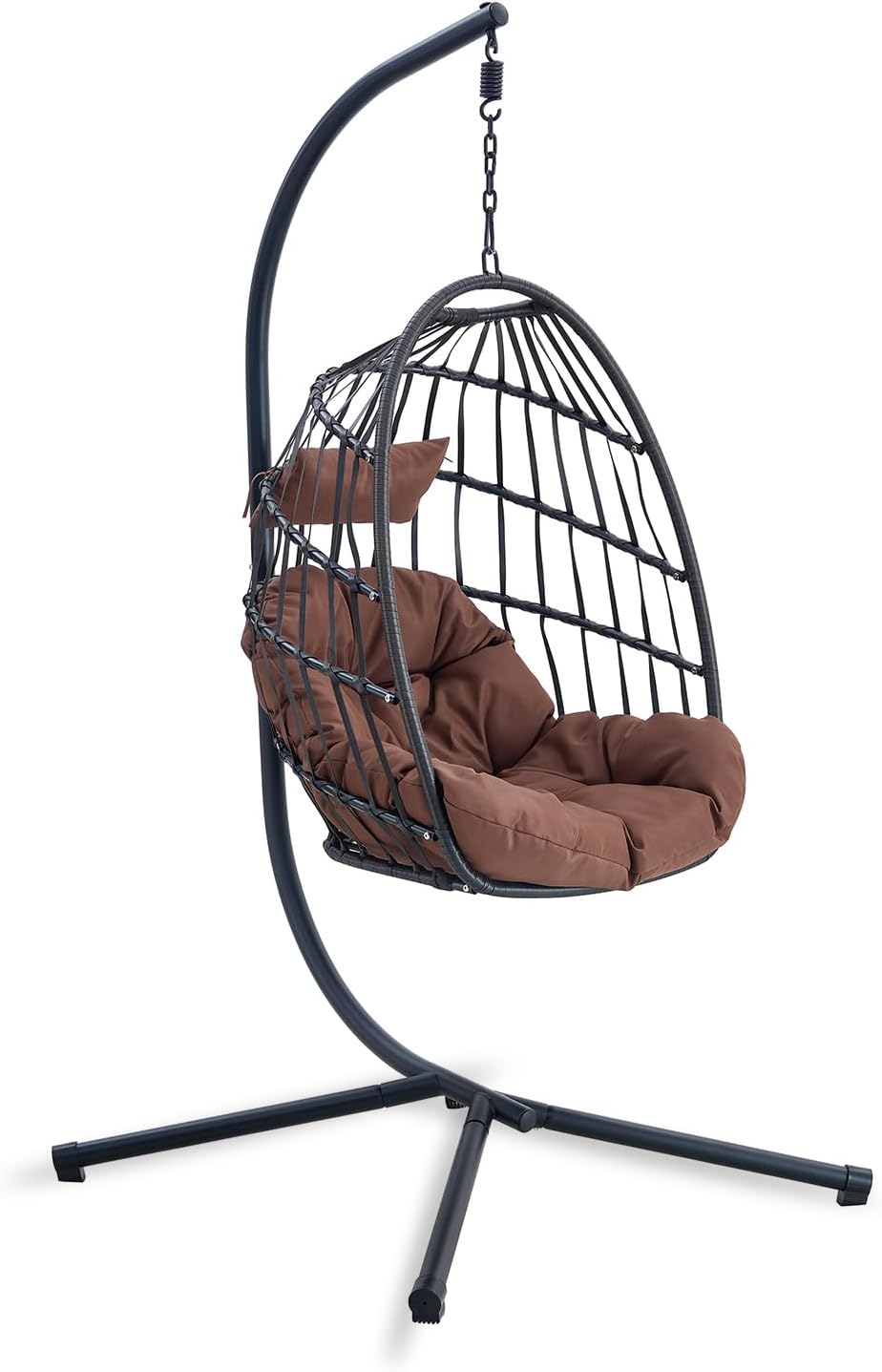 Sedia a uovo sospesa con supporto, pieghevole, in rattan intrecciato, per interni ed esterni, elegante amaca da patio (nero marrone)