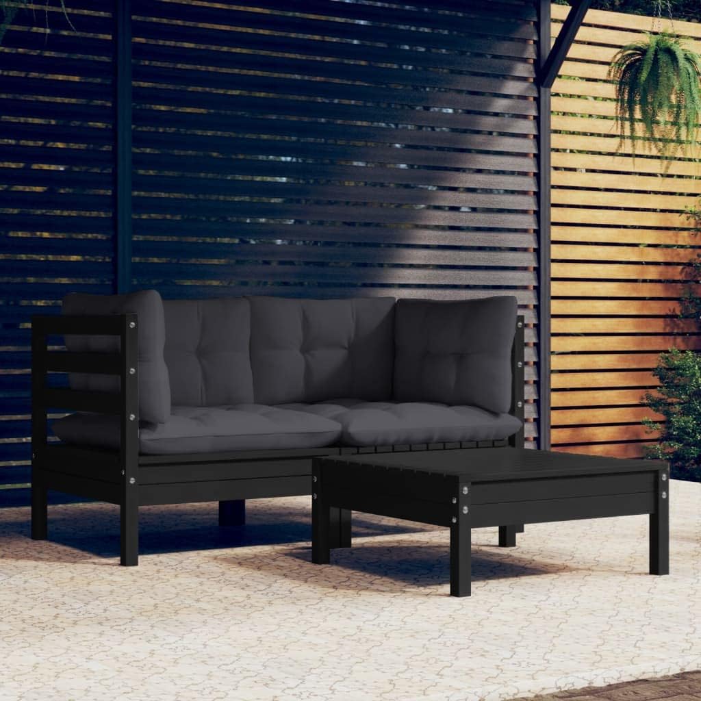 Set di mobili da giardino, 3 pezzi, con cuscino antracite, in legno di pino, per cortili, terrazze, balconi, bordi a piscina