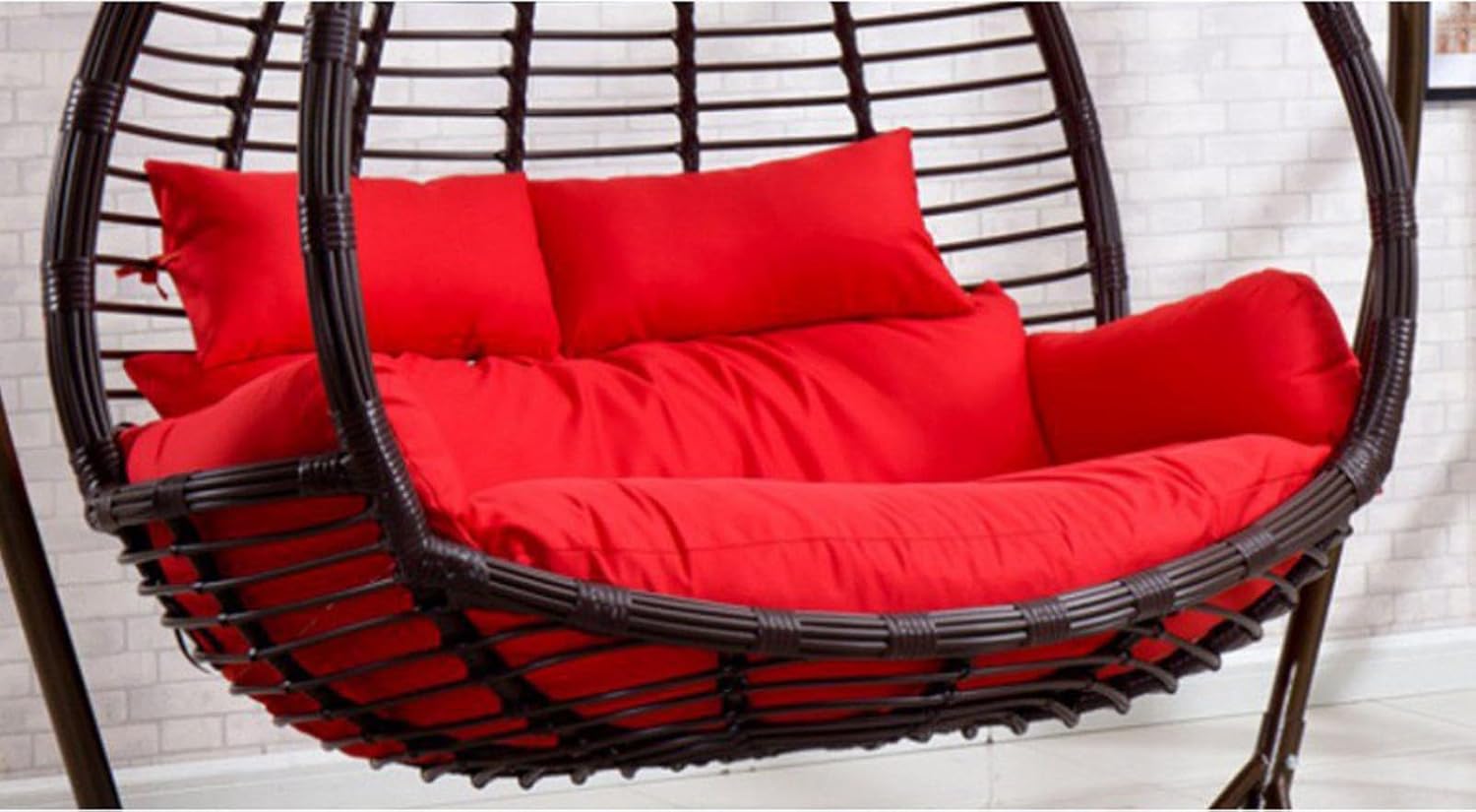 Sedia sospesa doppia in vimini impermeabile per 2 persone, design a nido d'uovo rimovibile, per esterni, patio, giardino, amaca con cuscini, perfetta per il relax (tappetini venduti separatamente)