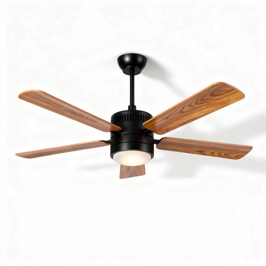 Ventilatore a soffitto con illuminazione per ambienti interni – legno e metallo – 50 x 50 x 30 cm