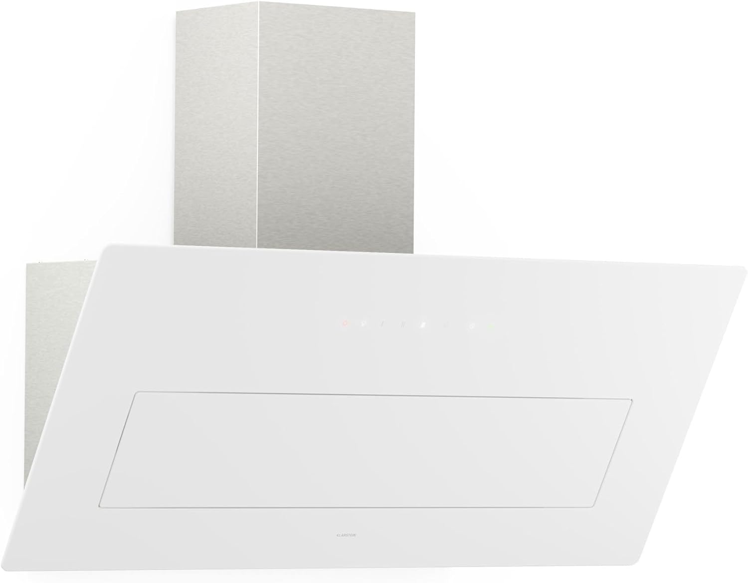 Klarstein SleekAir Cappa Cucina - 90cm Cappa Inclinata, 718 m³/h, A++ Efficienza Energetica, Touch Control, LED 5W, Silenziosa 67 dB, Doppia Ventilazione, Filtro ai Carboni, Bianco