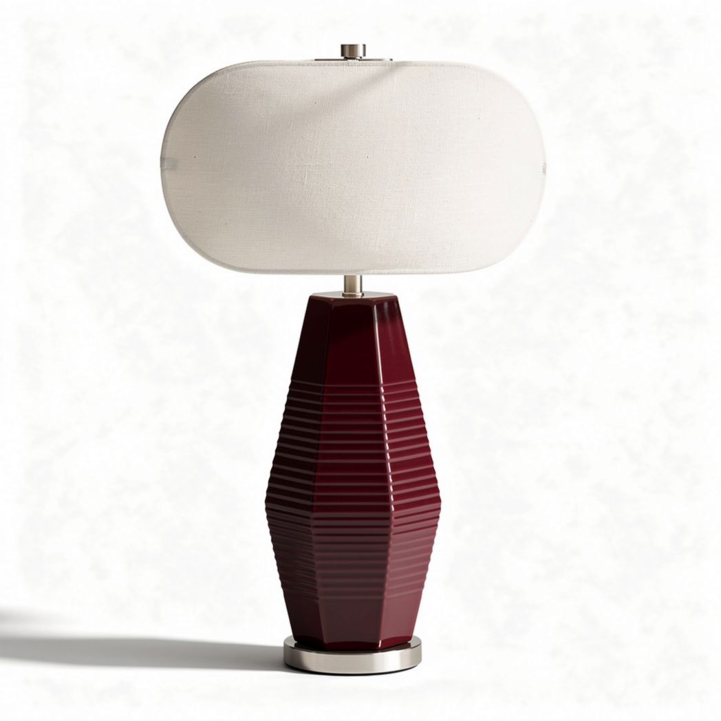 Lampada da tavolo in ceramica con paralume in tessuto per arredamento – 30 x 15 x 50 cm