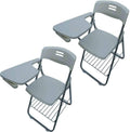 Set di 2 Sedie Pieghevoli in Plastica Blu con Tavoletta per Scrivere, Ideali per Formazione, Conferenze, Lavoro E Apprendimento, Struttura in Acciaio Robusto, Mobili per,Grey