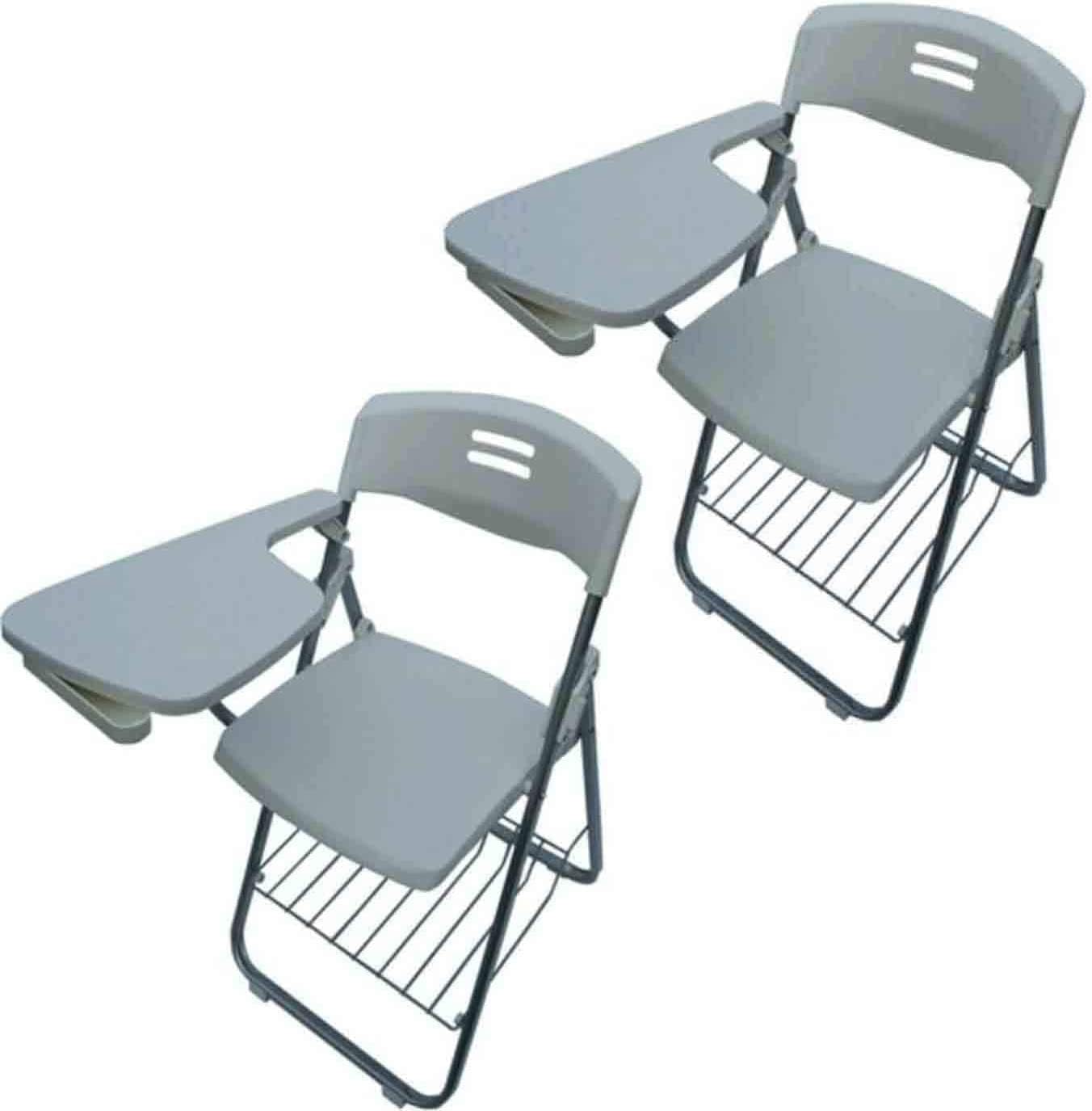 Set di 2 Sedie Pieghevoli in Plastica Blu con Tavoletta per Scrivere, Ideali per Formazione, Conferenze, Lavoro E Apprendimento, Struttura in Acciaio Robusto, Mobili per,Grey