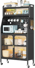 Mobile Dispensa Cucina, Credenza Cucina Alta, 76 x 36 x 164cm, con Rotelle con Gancio, Foro Per Cavi, Porta Magnetica 5 Piani Mobile Microonde, Adatto Alle Cucine, Nero