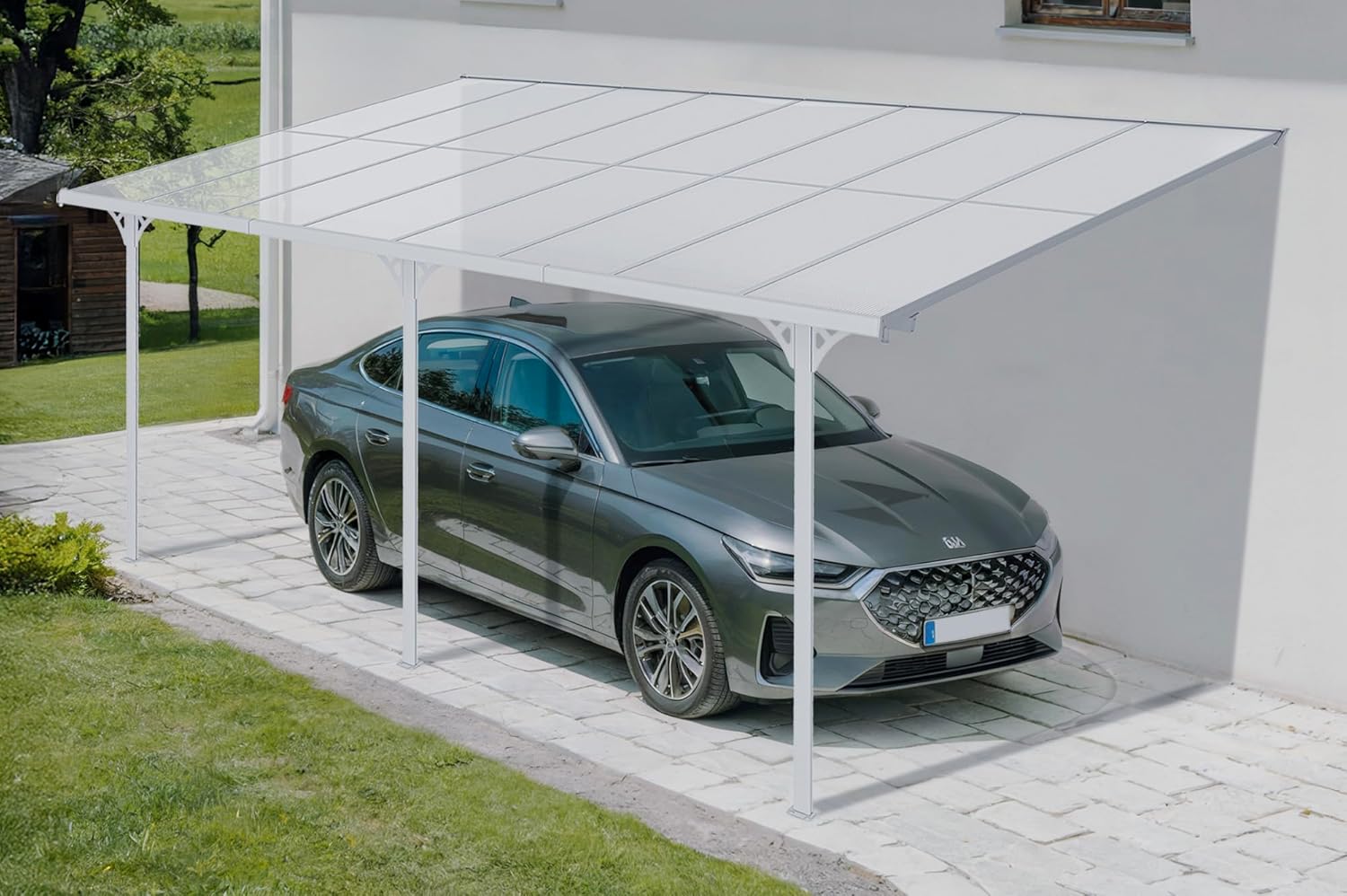 Cazeboo Tettoia per terrazza, auto addossata KLEO 500L300 alluminio Bianco
