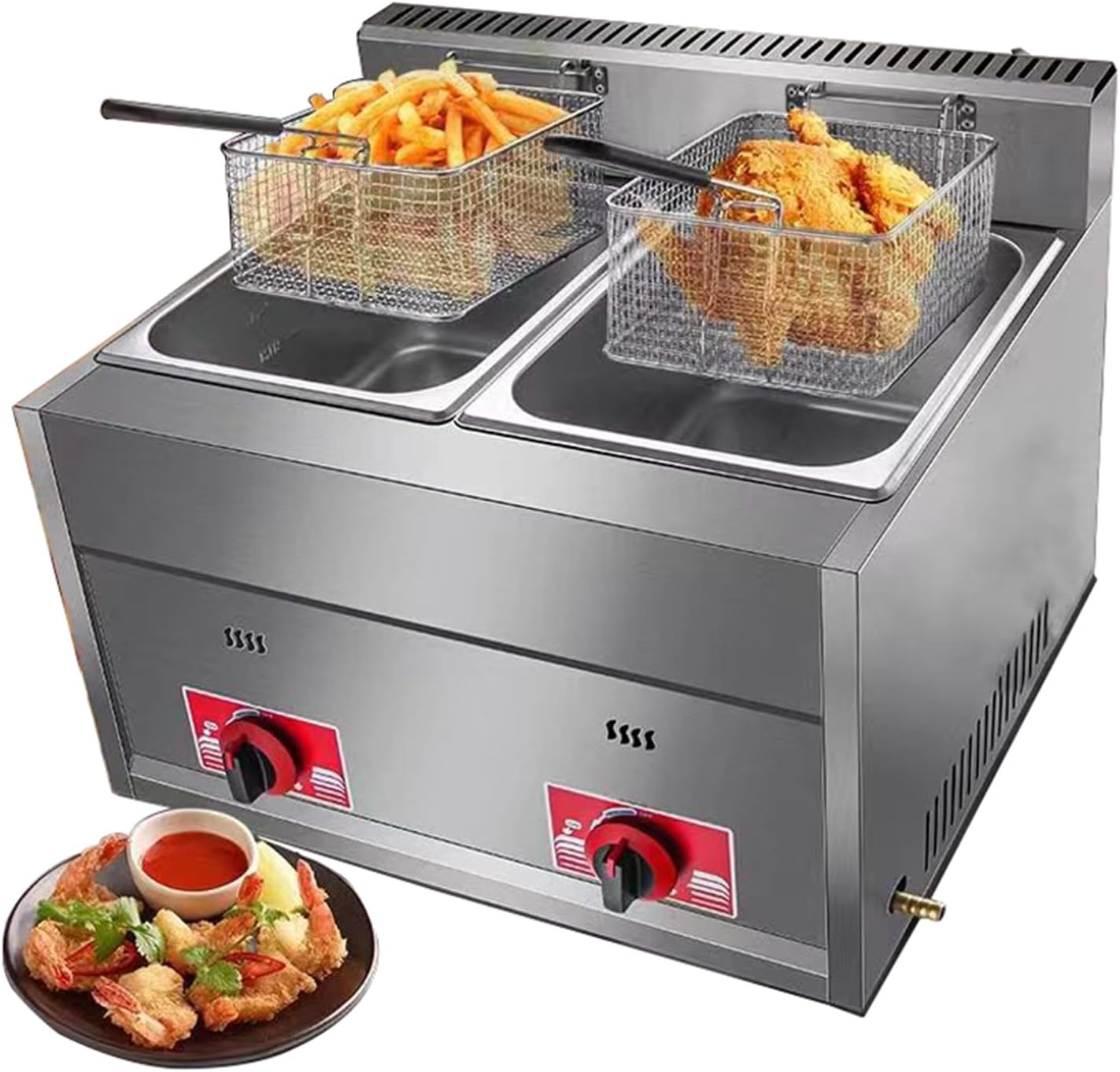 Friggitrice Professionale A Gas, Friggitrice 6Lx2 con Doppio Serbatoio, da banco in Acciaio Inossidabile per Ristorante Familiare Patatine Fritte Commercial
