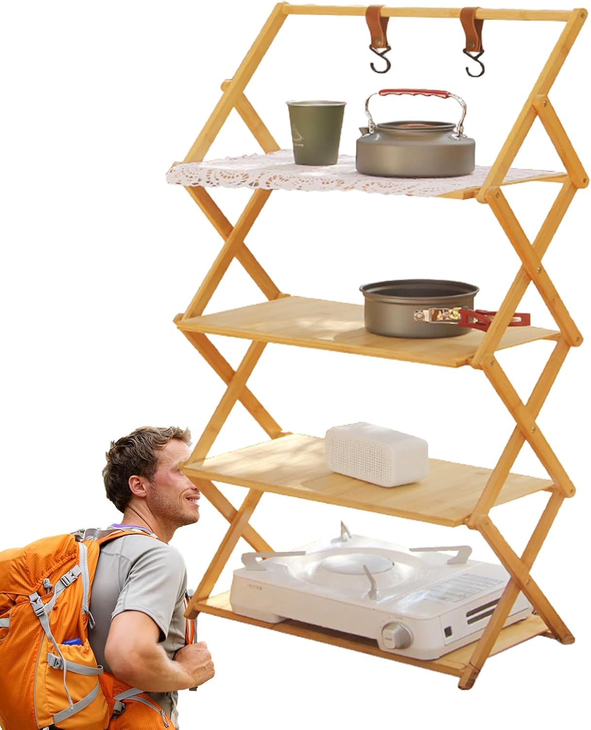 Generisch Scaffalature da campeggio – Supporto pieghevole portatile multi livello, resistente all'usura, per uso esterno e domestico, compatto e leggero organizzatore per escursioni, Pickni
