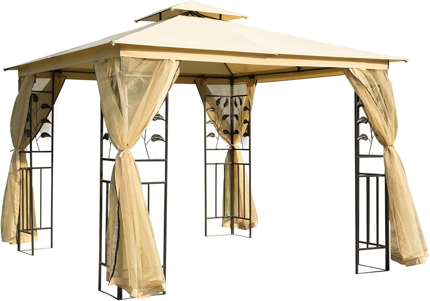 Outsunny Outdoor Gazebo or Garden 3 x 3 m with Mosquito Net, Steel Frame and Double Canopy Beige