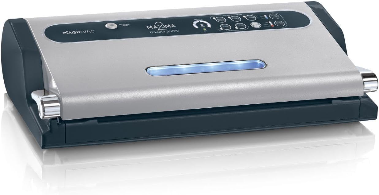 Magic Vac, Maxima 2, Macchina Sottovuoto Alimenti Multifunzione per Sacchetti Sottovuoto, Saldatura Professionale, Cottura, Marinatura, Kit Sottovuoto Alimenti, Brevettata, Made in Italy, Silver-Nera