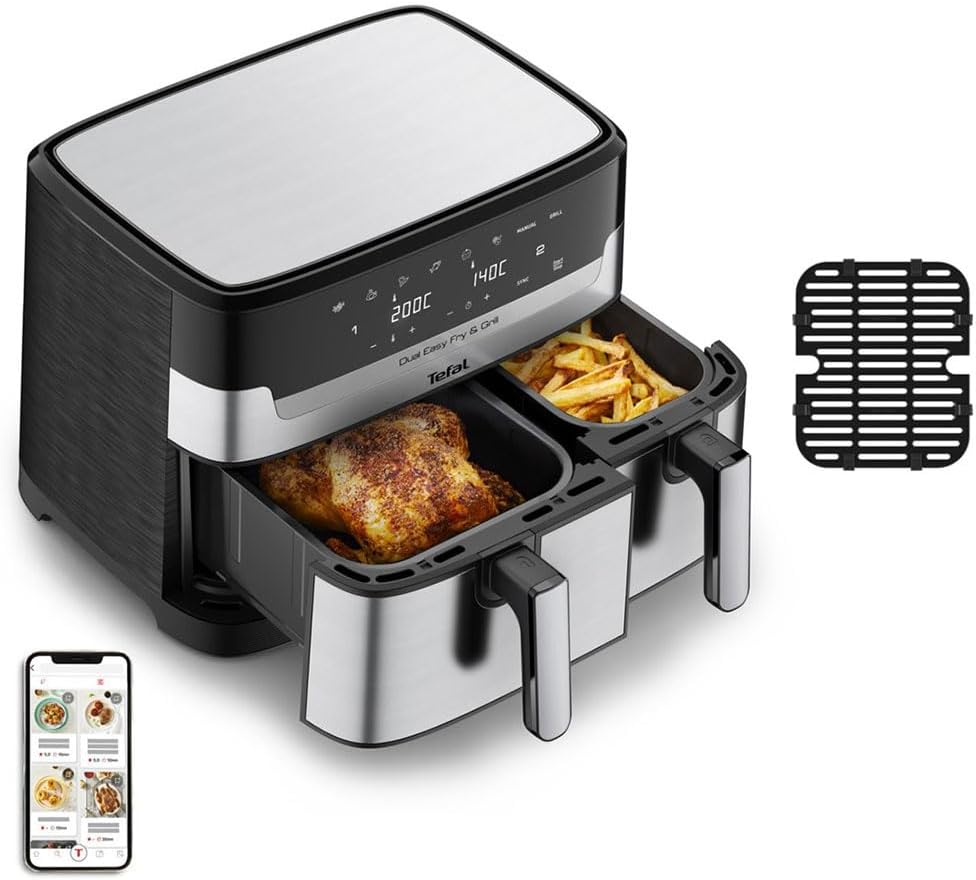 Tefal Airfryer (EY905D) Dual Easy Fry  Grill silver black (EY905D)