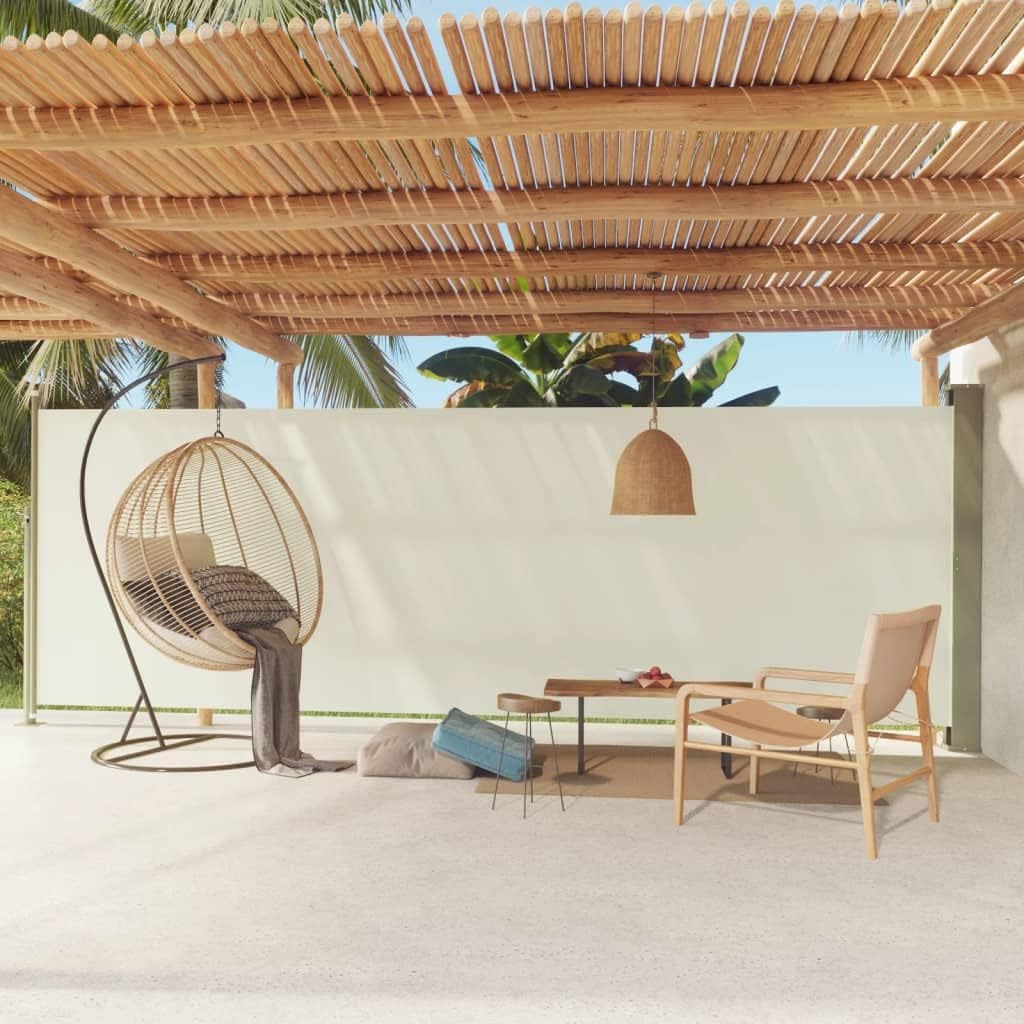 180 x 600 cm Garden Porch Curtains, Side Screen, Retractable Side Panels, Sun Shade Side Curtain, Anti UV for Patio and Balcony, Cream Fabric Automatic Closing