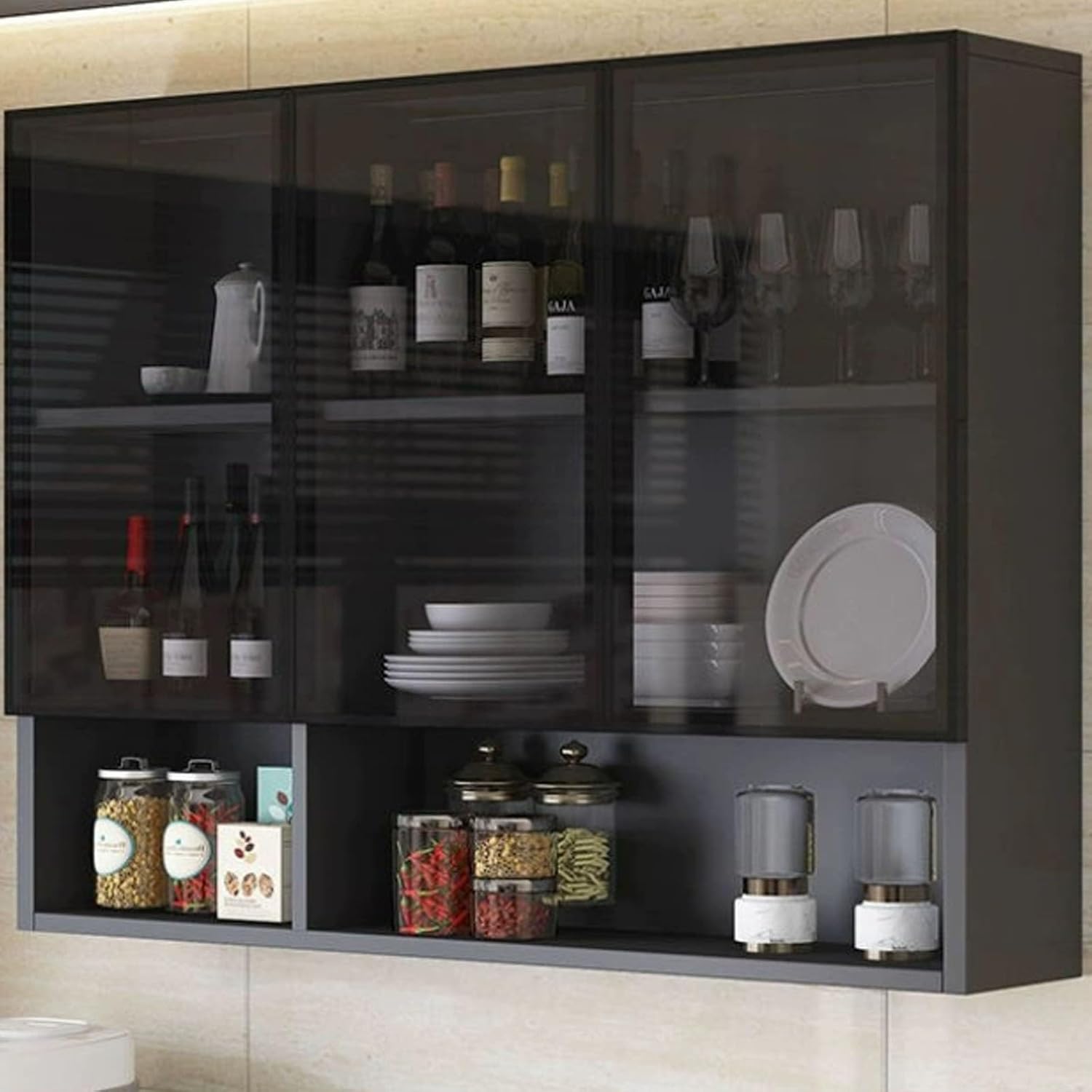 Armadietto da parete in vetro, cucina, pensile, balcone, armadio, bagno, Pensile in metallo con anta in vetro(A,90*30*80cm/35.4*11.8*3)