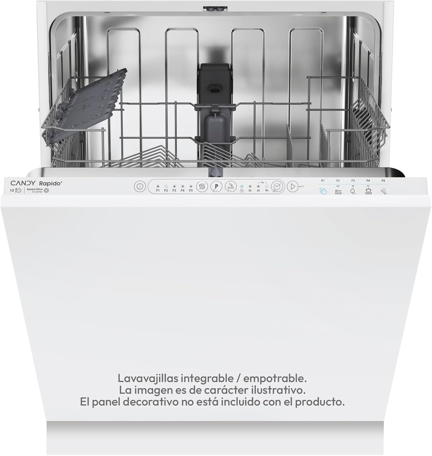 Candy Rapidò CI 3E53E0W, Lavastoviglie Integrabile 60 CM, 13 Servizi, Digitale, 53 Dba, 5 Programmi, Motore Inverter, Indicatore Fine Ciclo, Inizio Differito 3-6-9 ore