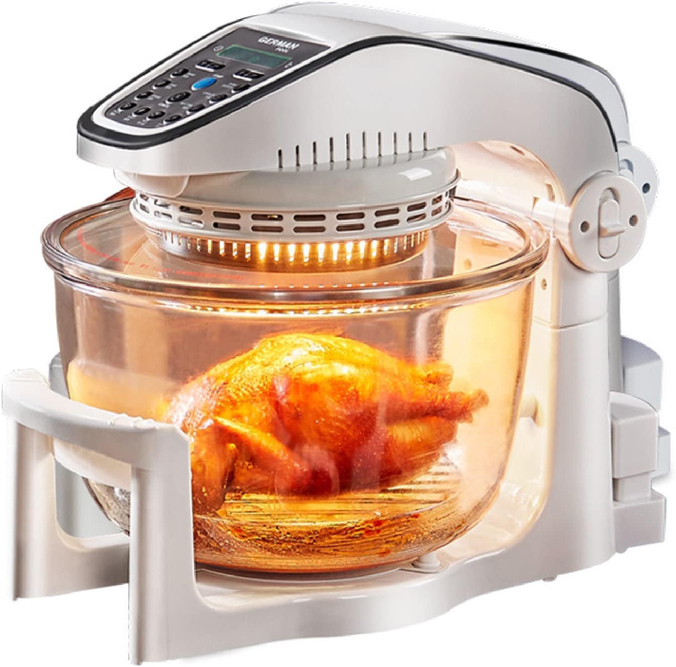 Friggitrice ad aria, forno alogeno a infrarossi da 10L con convezione e ciotola in vetro removibile, multicooker con controlli di tempo e temperatura, arrostire, friggere, tostare, rendere croccante