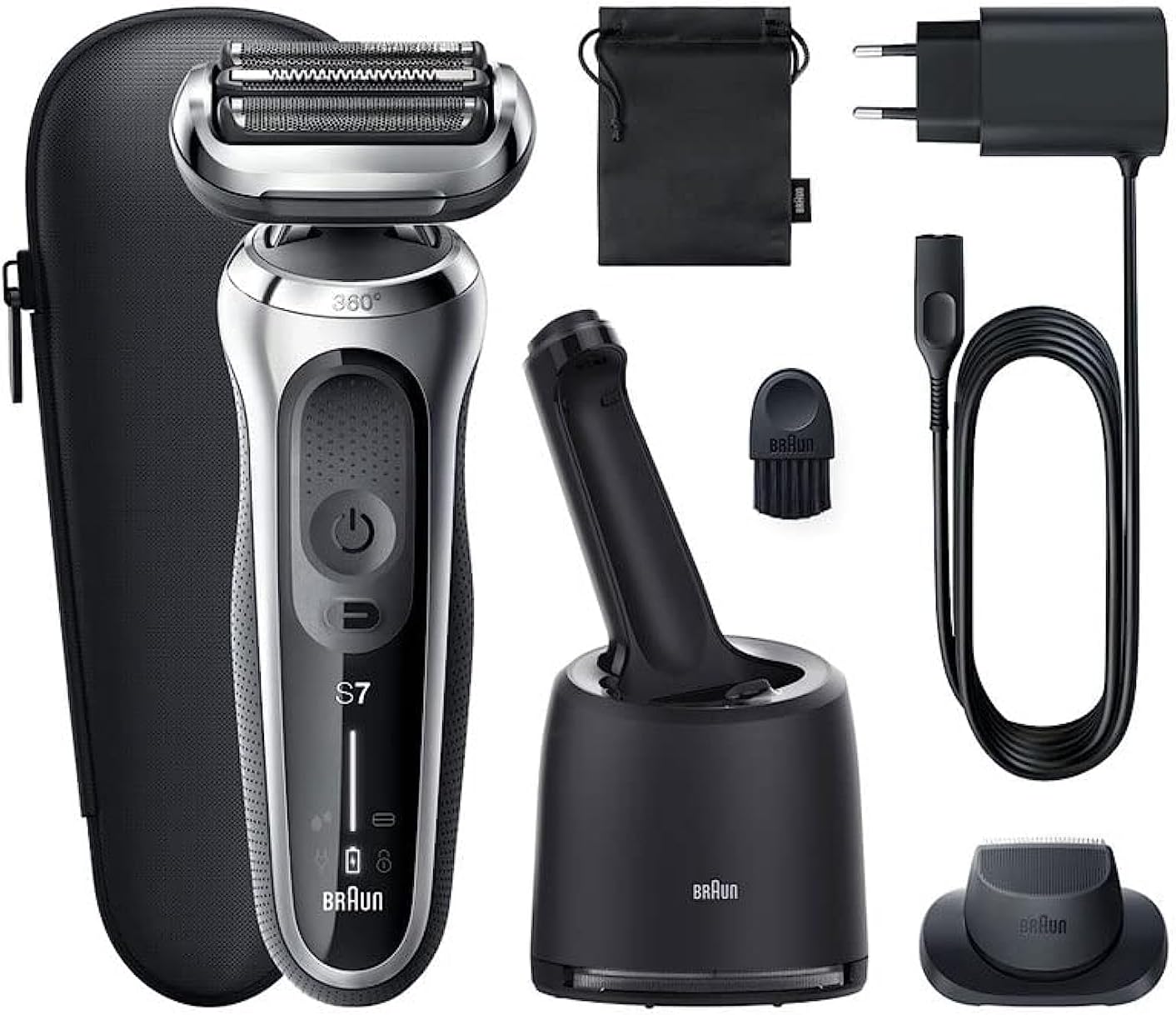 Braun Series 7 71-S7200cc - Rasoio elettrico a umido e a secco con sistema SmartCare Center e trimmer di precisione, batteria senza fili, con pellicola, colore: Argento