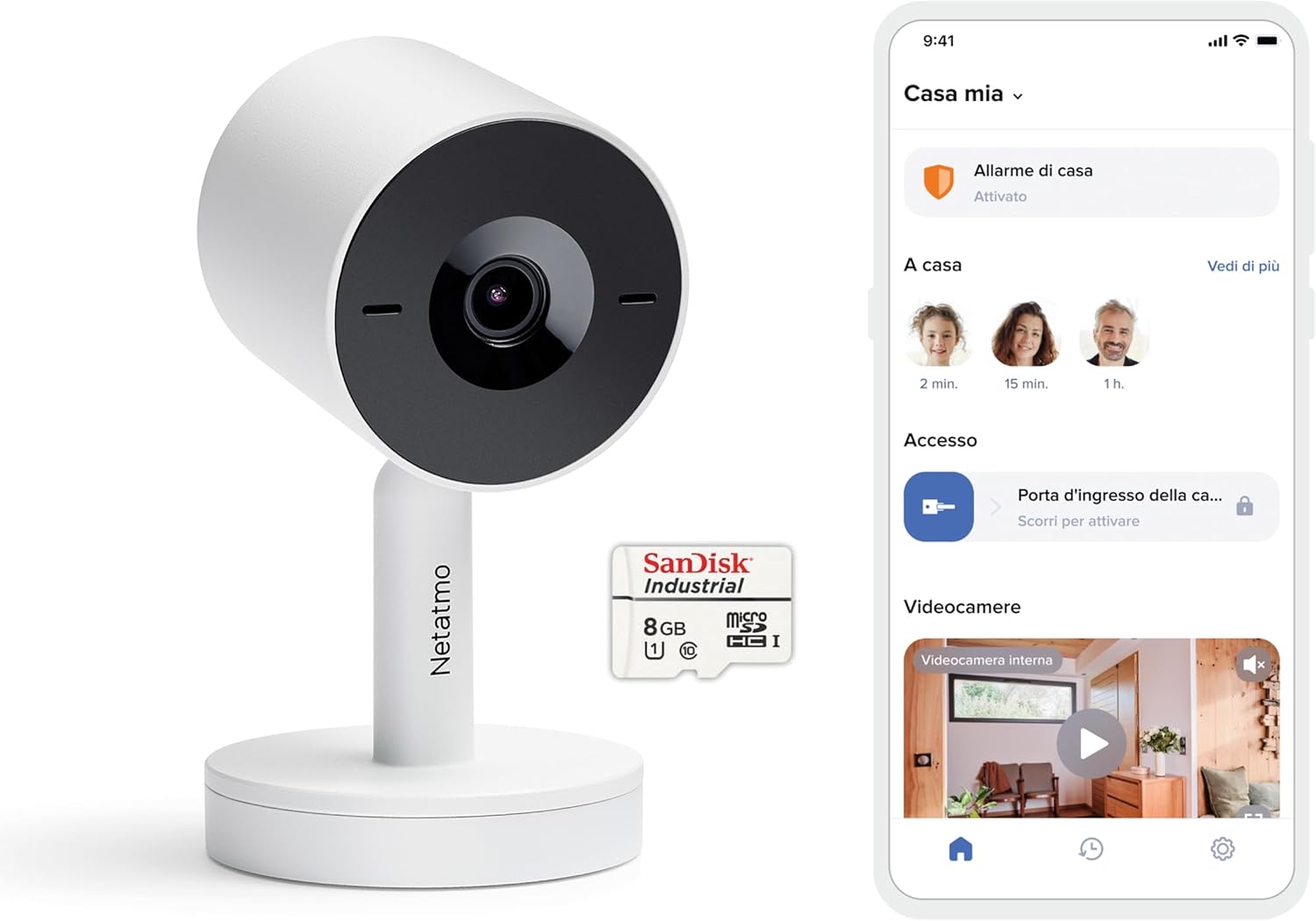 Netatmo Videocamera Interna di Sorveglianza Advance con riconoscimento facciale, otturatore intelligente, Wi-Fi, rilevamento movimenti, visione notturna, archiviazione locale, 2K HDR, 2x SD - Bianca