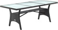 Casaria Polyrattan Garden Table 190 x 90 x 74 cm with Glass Shelf Height Adjustable Dining for Outdoor Terrace