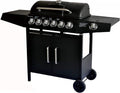 Barbecue 6+1 a gas, con vassoio raccogli olio, tavoli laterali, coperchio e ruote, per giardino, terrazza, campeggio