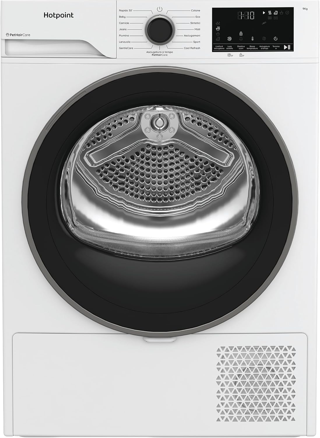 Hotpoint Ariston HPT 93D BS IT – Asciugatrice 9 Kg A Pompa di Calore, Libera Installazione, Classe D, PetHair Care, Gentle Care, Riduzione Delle Pieghe. 84,6 x 59,8 x 60,7 cm