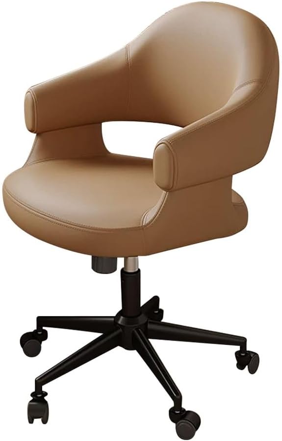 YCKEGEW Sedia Da Ufficio Per Casa Sedia Da Ufficio Ergonomica Per Dirigenti Con Braccioli E Schienale, Girevole A 360° Sedie Da Computer Con Base In Acciaio(Light brown,Black Legs)