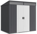 Outsunny Casetta da Giardino Porta Attrezzi in Acciaio 1.2x2x1.8m con Base, Capanno da Giardino con Finestre Trasparente, Serratura, Porta Scorrevole, Tetto Inclinato, 2 Ganci e 2 Prese d'Aria, Grigio