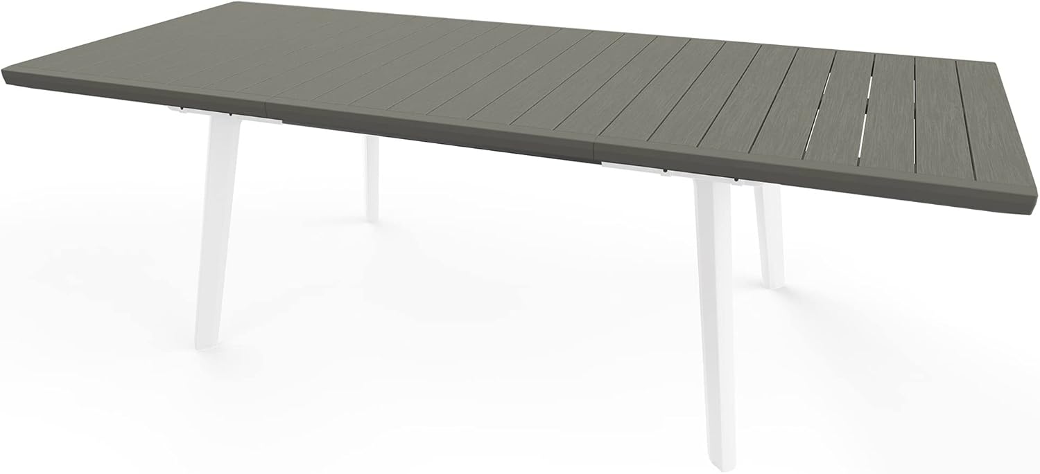 Keter Harmony Extendable Garden Table Suitable for 6/10 People, White and Grey, 162 - 241 x 100.5 x 76 cm