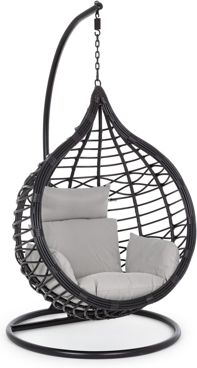Decor Space Torres Hanging Rocking Chair for Garden and Conservatory in Rattan with Cushion Black